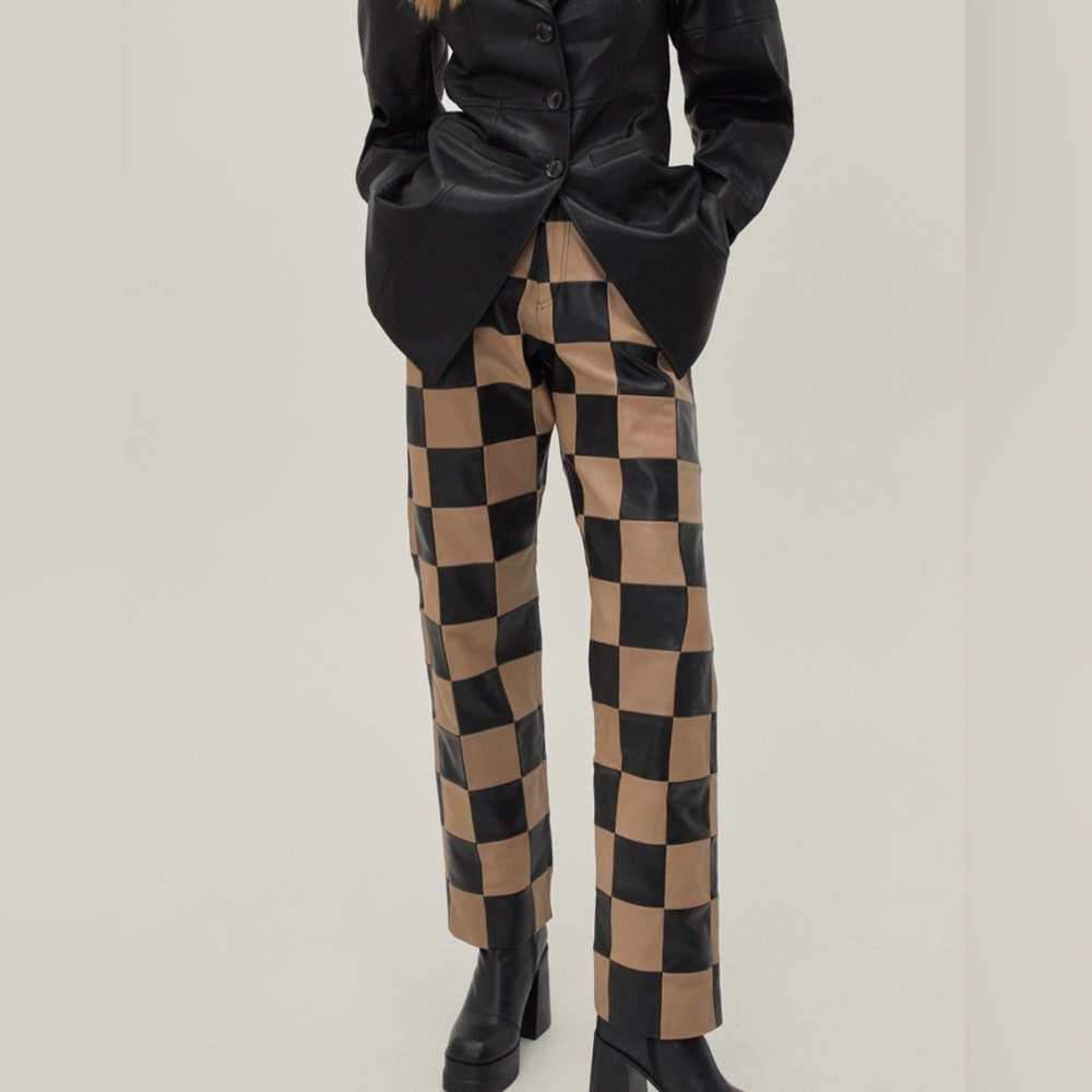❌SOLD❌ Genuine Leather Checkered Pants - Nasty Gal